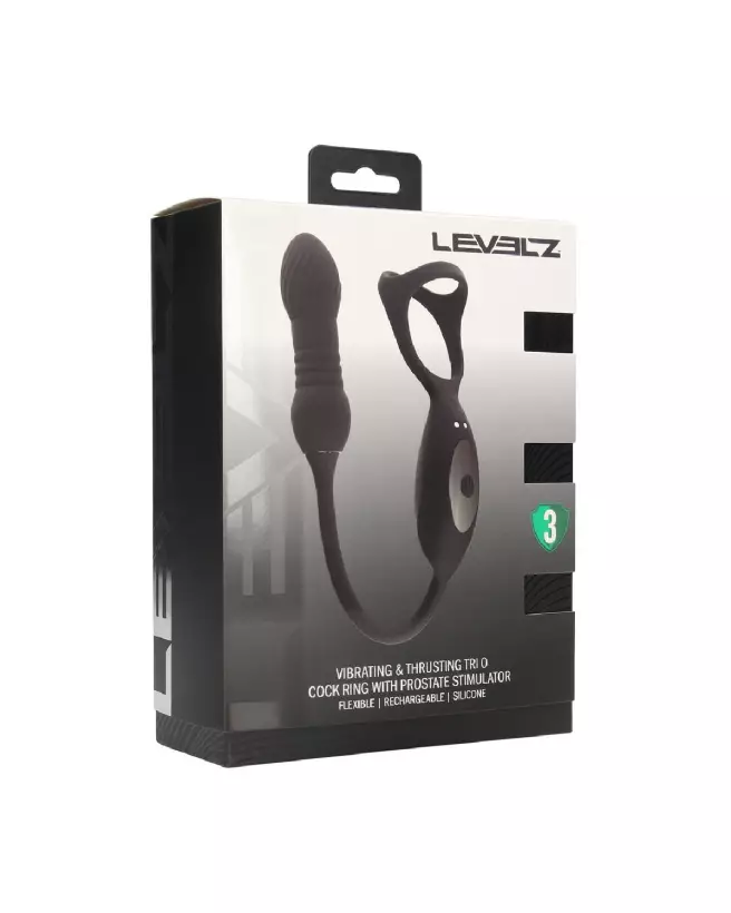 Cockring vibrant Tri O Levelz by Shots avec stimulateur de prostate en silicone noir-1
