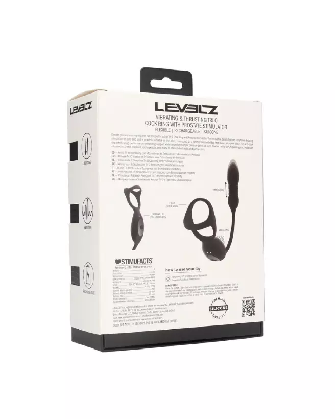 Cockring vibrant Tri O Levelz by Shots avec stimulateur de prostate en silicone noir-2