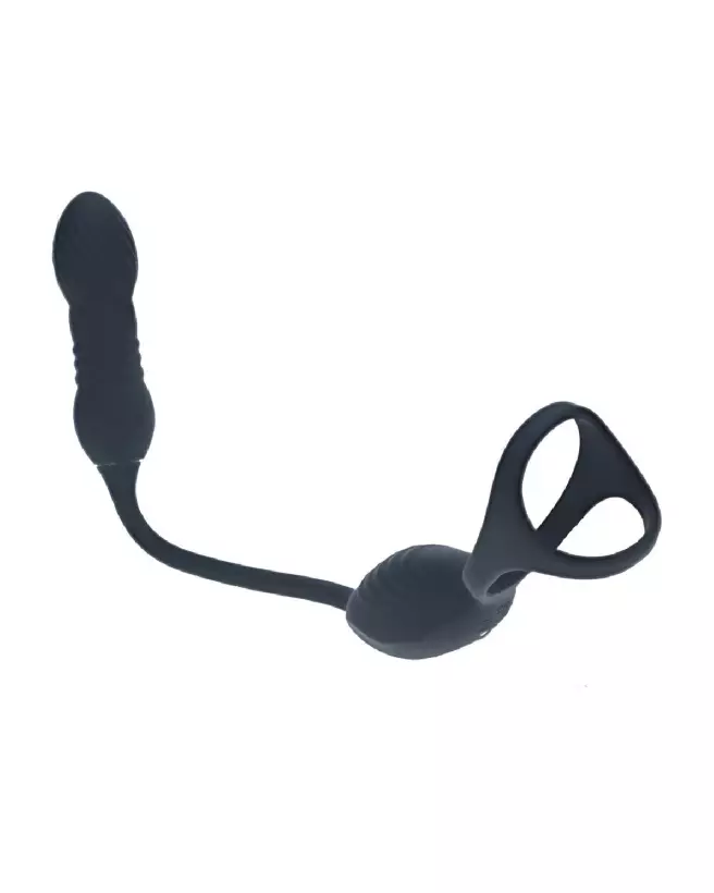Cockring vibrant Tri O Levelz by Shots avec stimulateur de prostate en silicone noir-3