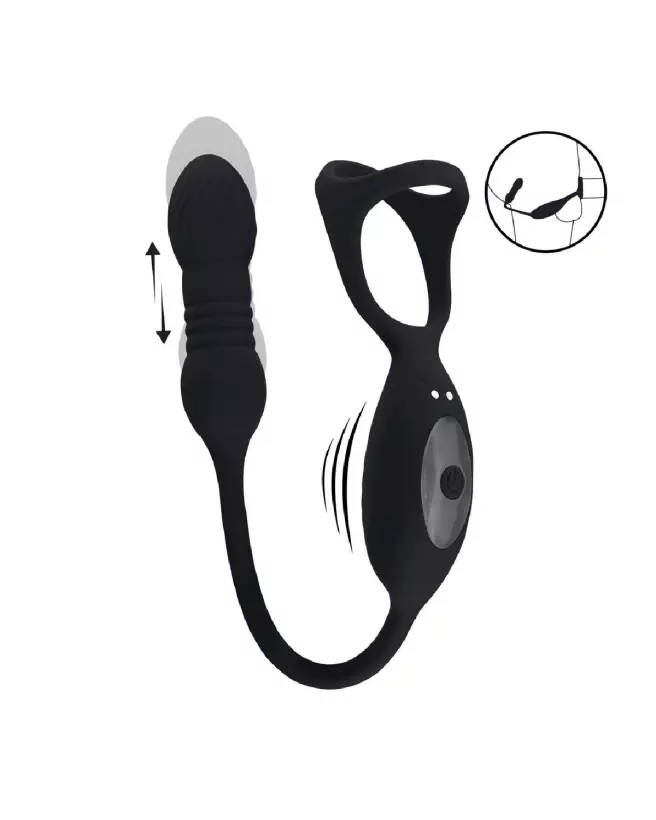 Cockring vibrant Tri O Levelz by Shots avec stimulateur de prostate en silicone noir-7