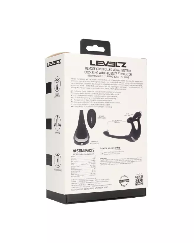 Cockring vibrant Tri O Levelz by Shots avec stimulateur de prostate en silicone noir-2