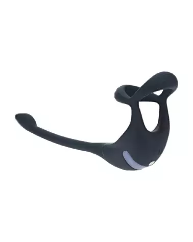 Cockring vibrant Tri O Levelz by Shots avec stimulateur de prostate en silicone noir-3