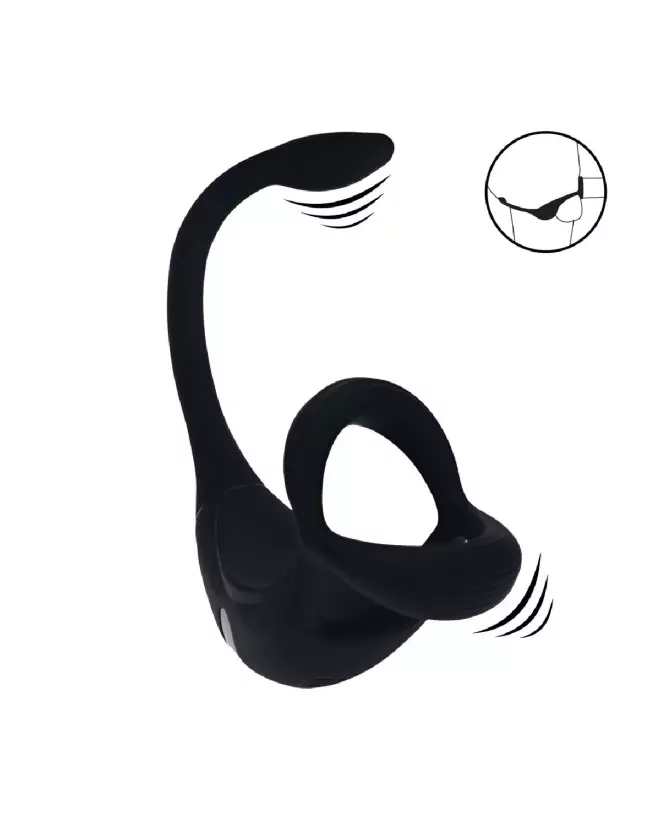 Cockring vibrant Tri O Levelz by Shots avec stimulateur de prostate en silicone noir-7