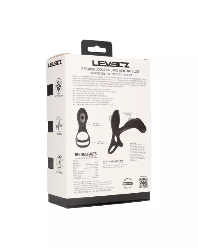 Anneau vibrant en silicone noir Levelz by Shots pour pénis et testicules avec boucle ajustable-2