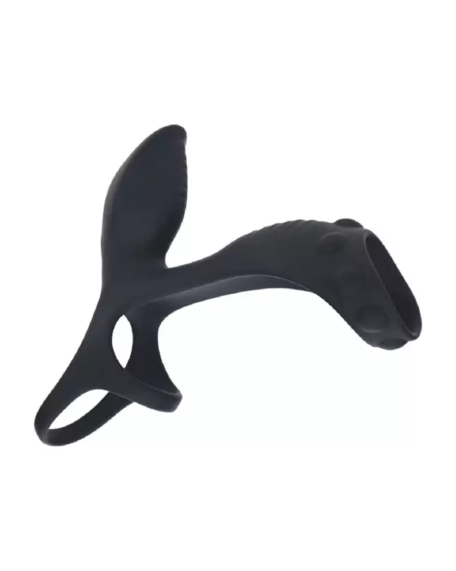Anneau vibrant en silicone noir Levelz by Shots pour pénis et testicules avec boucle ajustable-3