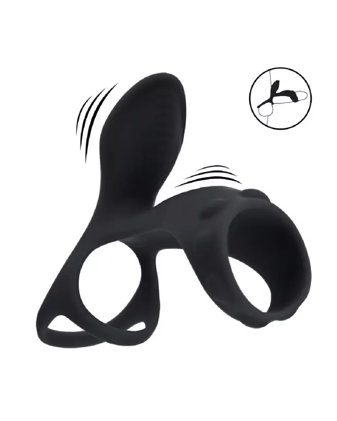 Anneau vibrant en silicone noir Levelz by Shots pour pénis et testicules avec boucle ajustable-7