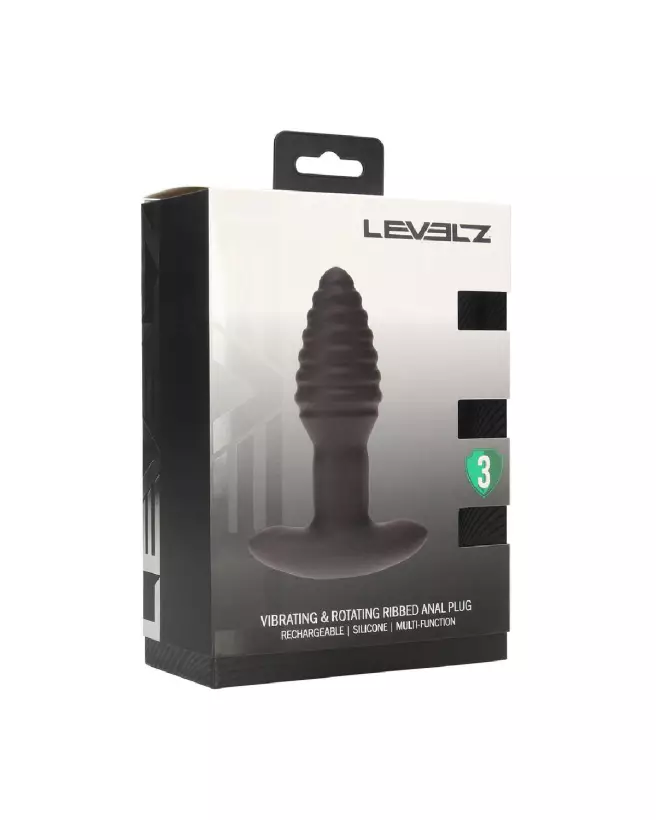 Plug anal vibrant ribbé Levelz by Shots en silicone noir-1