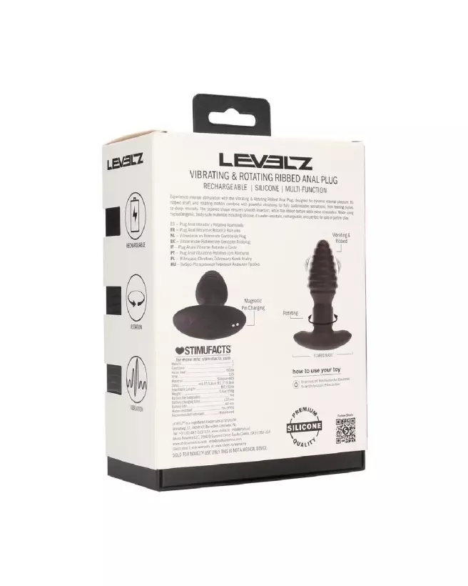 Plug anal vibrant ribbé Levelz by Shots en silicone noir-2