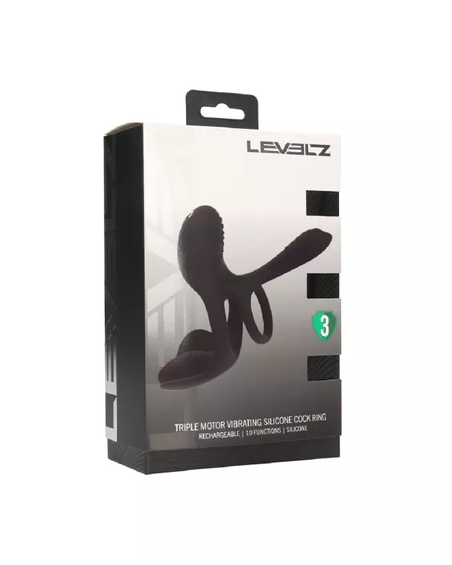 Cockring vibrant noir Levelz by Shots avec triple moteur en silicone-1