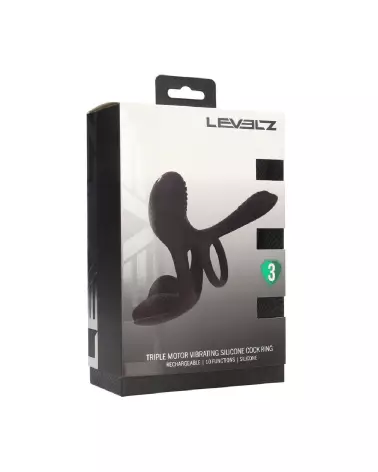Cockring vibrant noir Levelz by Shots avec triple moteur en silicone-1