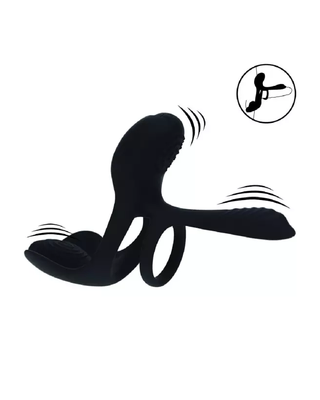 Cockring vibrant noir Levelz by Shots avec triple moteur en silicone-7