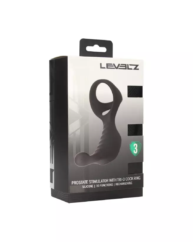 Stimulateur prostatique vibrant Tri O Levelz by Shots avec cockring en silicone noir-1