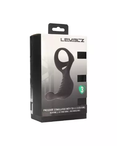 Stimulateur prostatique vibrant Tri O Levelz by Shots avec cockring en silicone noir-1