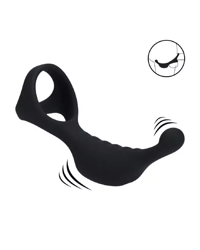 Stimulateur prostatique vibrant Tri O Levelz by Shots avec cockring en silicone noir-7