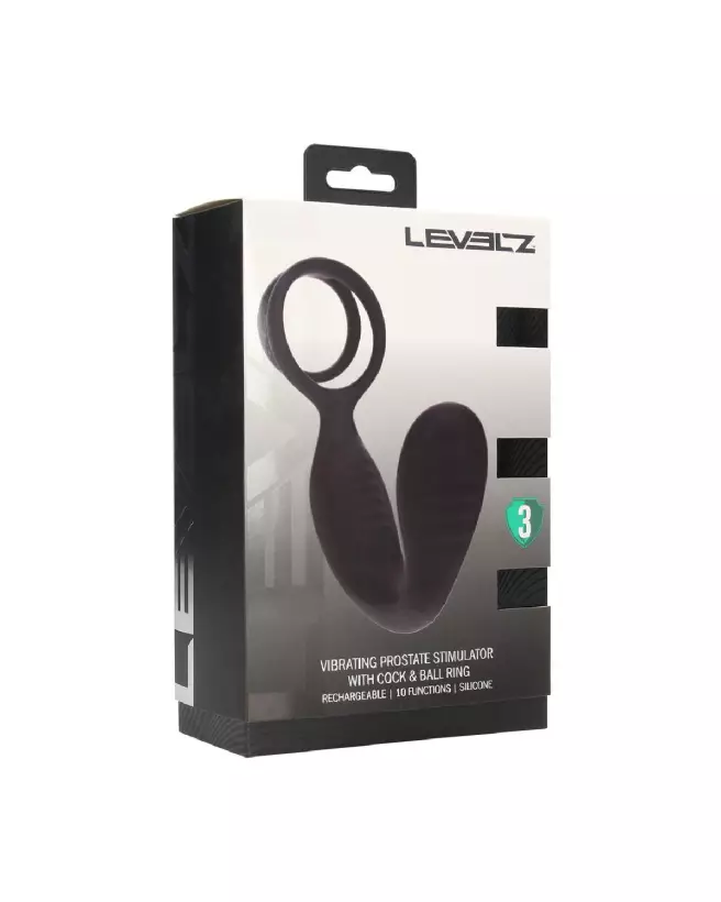 Stimulateur prostatique vibrant Levelz by Shots avec anneau pour pénis et testicules en silicone noir-1