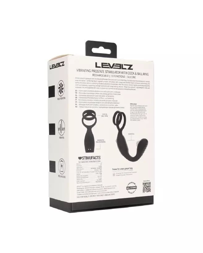 Stimulateur prostatique vibrant Levelz by Shots avec anneau pour pénis et testicules en silicone noir-2