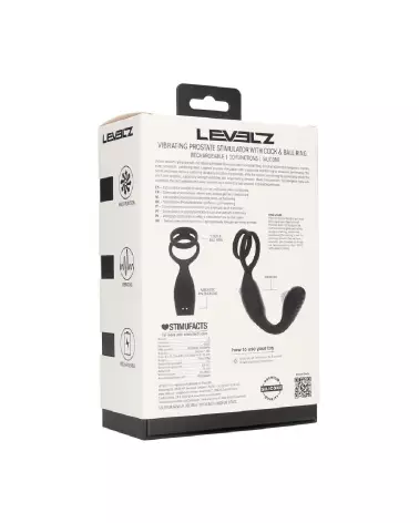 Stimulateur prostatique vibrant Levelz by Shots avec anneau pour pénis et testicules en silicone noir-2