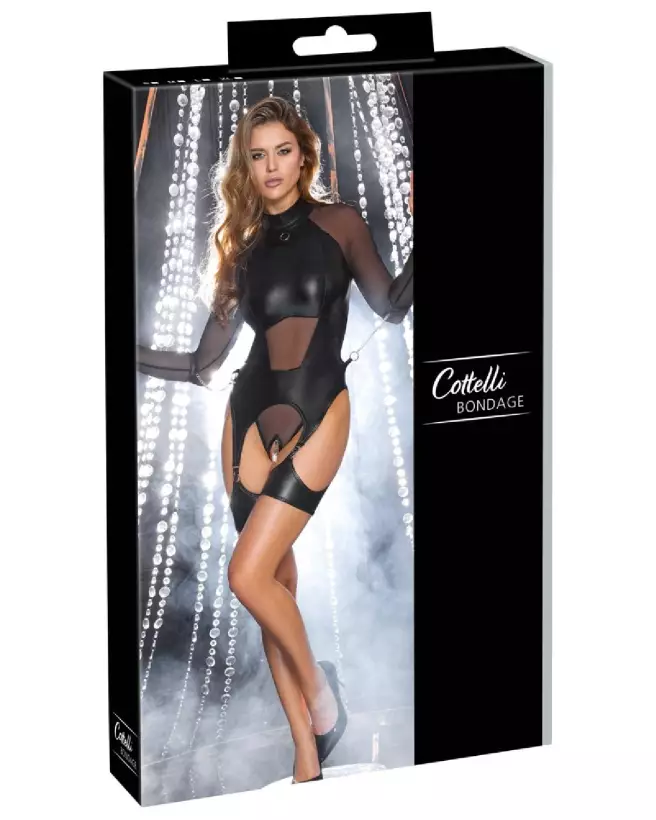 Body Bondage Cottelli en dentelle noire, lingerie érotique et sensuelle-1