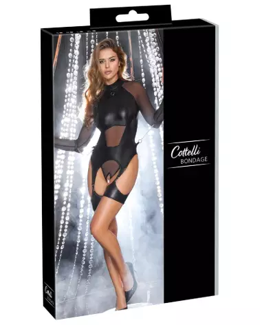 Body Bondage Cottelli en dentelle noire, lingerie érotique et sensuelle-1