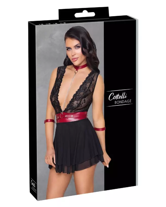 Babydoll Bondage Cottelli, Robe Sexy Noire, Lingerie Sensuelle et Érotique-1