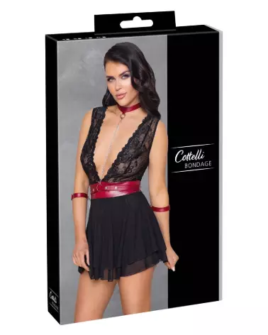 Babydoll Bondage Cottelli, Robe Sexy Noire, Lingerie Sensuelle et Érotique-1