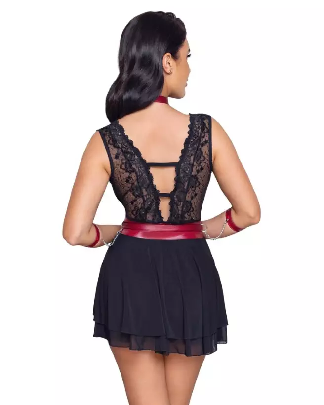Babydoll Bondage Cottelli, Robe Sexy Noire, Lingerie Sensuelle et Érotique-5