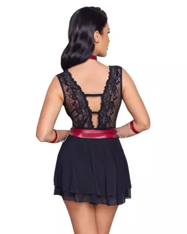 Babydoll Bondage Cottelli, Robe Sexy Noire, Lingerie Sensuelle et Érotique-5