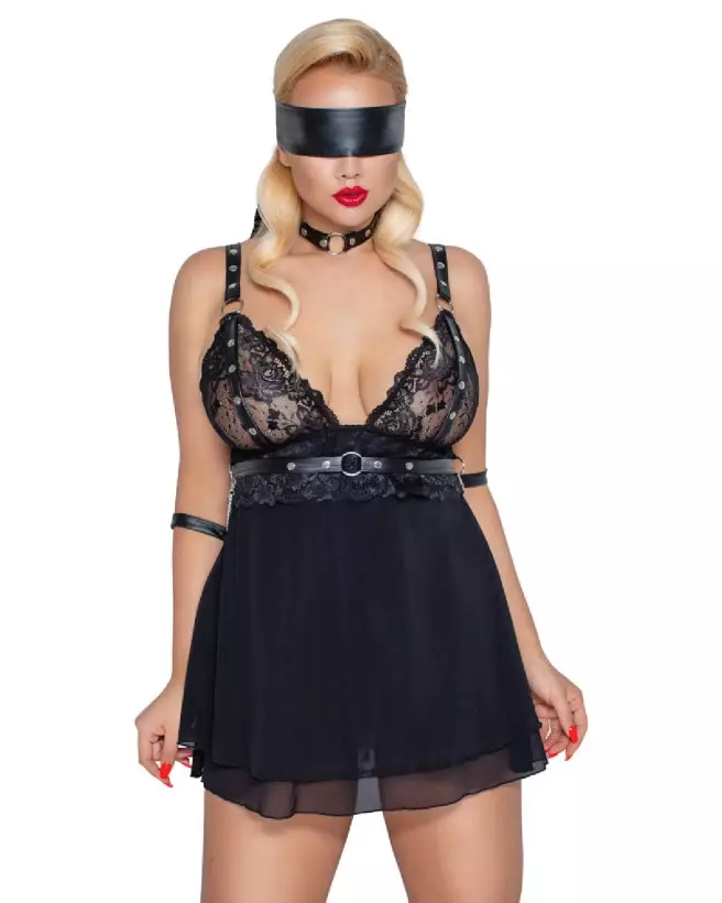 Photo de Babydoll Bondage Cottelli BONDAGE en noir, tenue séduisante et élégante-5