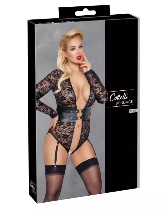 Body Bondage Cottelli en dentelle noire, lingerie érotique ajustée-1
