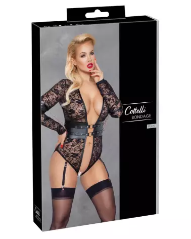 Body Bondage Cottelli en dentelle noire, lingerie érotique ajustée-1