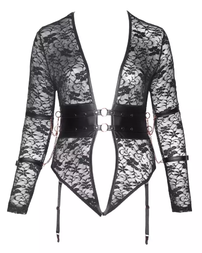 Body Bondage Cottelli en dentelle noire, lingerie érotique ajustée-6