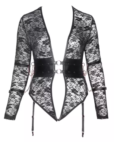 Body Bondage Cottelli en dentelle noire, lingerie érotique ajustée-6