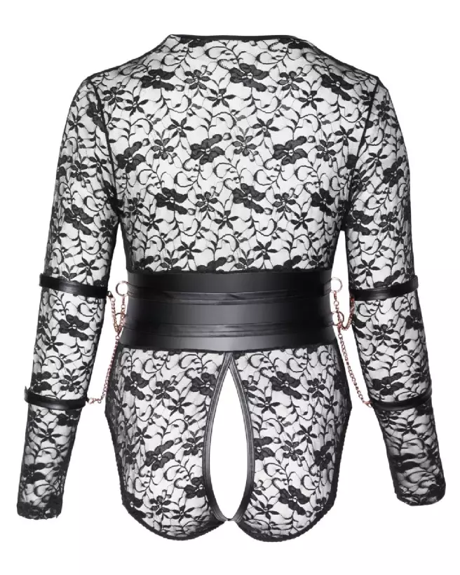Body Bondage Cottelli en dentelle noire, lingerie érotique ajustée-7