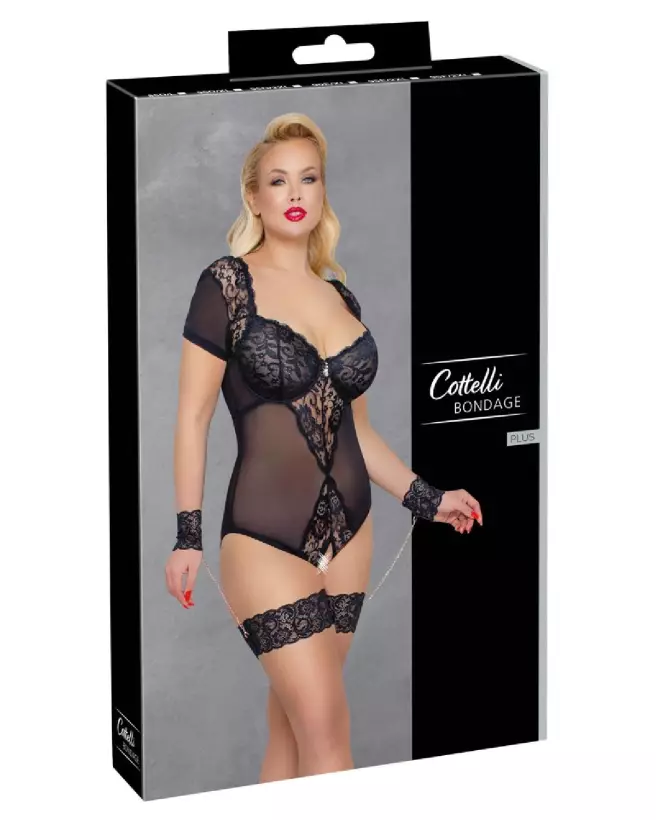 Body Bondage Cottelli taille 95F/2XL en dentelle noire et sangles ajustables-1
