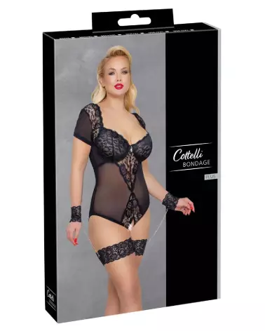 Body Bondage Cottelli taille 95F/2XL en dentelle noire et sangles ajustables-1