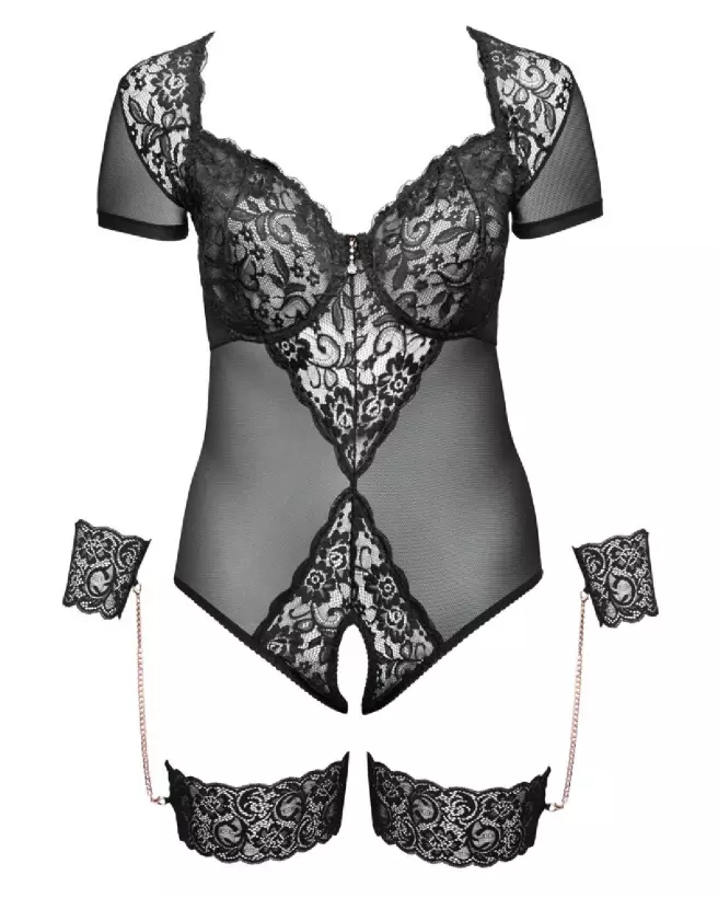Body Bondage Cottelli taille 95F/2XL en dentelle noire et sangles ajustables-7