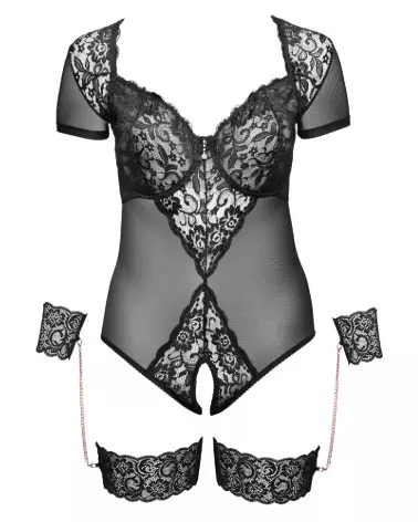 Body Bondage Cottelli taille 95F/2XL en dentelle noire et sangles ajustables-7