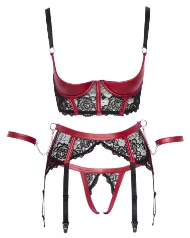 Photo de l'ensemble Shelf Bra Set noir et rouge de Cottelli BONDAGE, lingerie de luxe et élégante-6