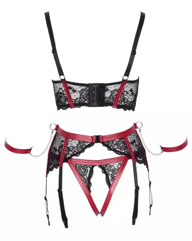 Photo de l'ensemble Shelf Bra Set noir et rouge de Cottelli BONDAGE, lingerie de luxe et élégante-7