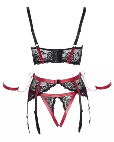 Photo de l'ensemble Shelf Bra Set noir et rouge de Cottelli BONDAGE, lingerie de luxe et élégante-7