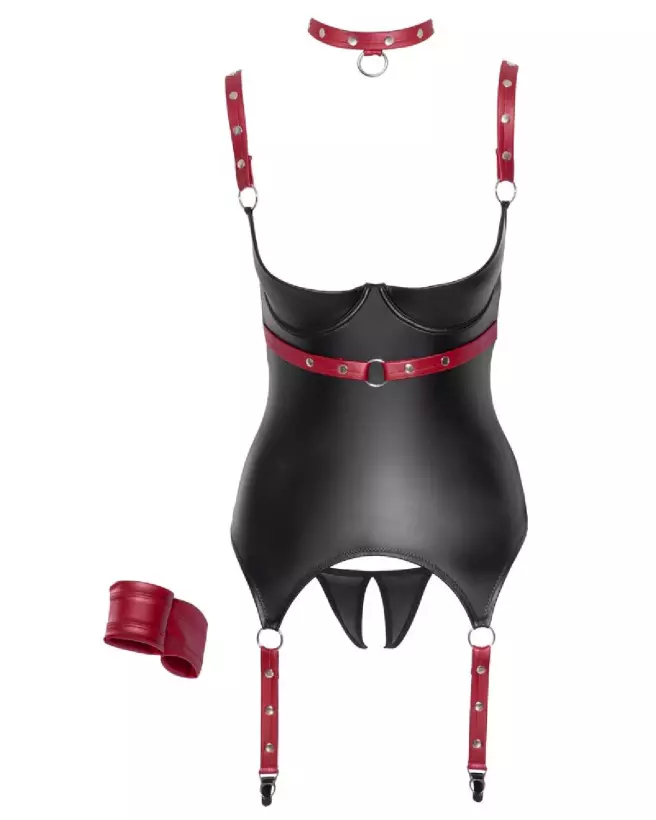 Image de guêpière noire et rouge Cottelli Bondage, corset élégant et séduisant-6