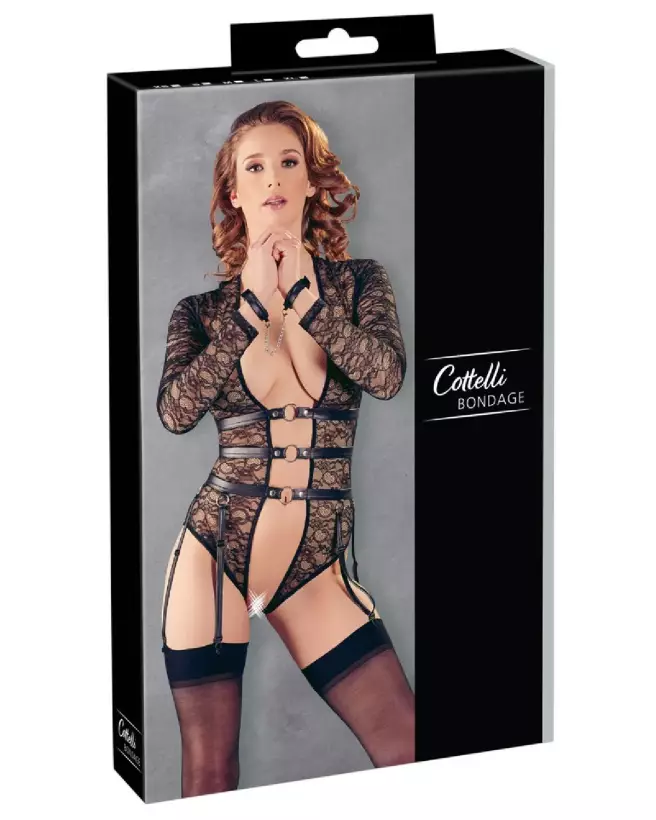Body Bondage Cottelli en dentelle noire, tenue sensuelle et provocante-1