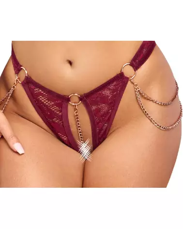 Ensemble de lingerie rouge Abierta Fina avec open top et string, tenue sensuelle et élégante-7