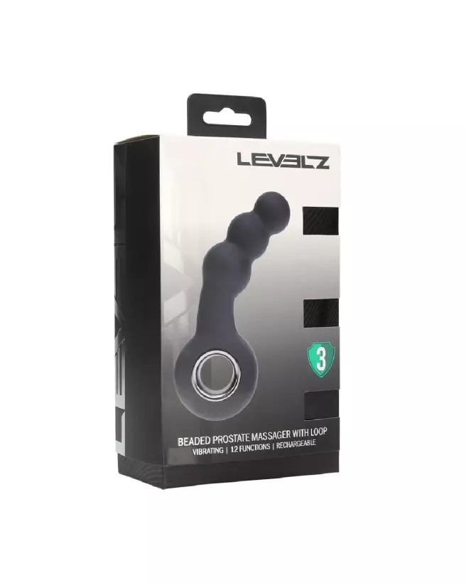 Masseur prostatique vibrant Levelz by Shots en silicone noir avec perles stimulantes-1