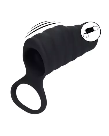 Manchon vibrant en silicone noir avec nervures et anneau pour testicules de Levelz by Shots-6