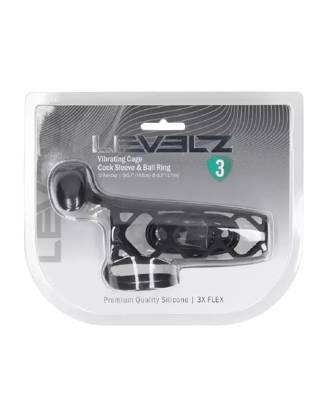 Manchon vibrant en silicone noir Levelz by Shots pour pénis avec anneau pour testicules-1
