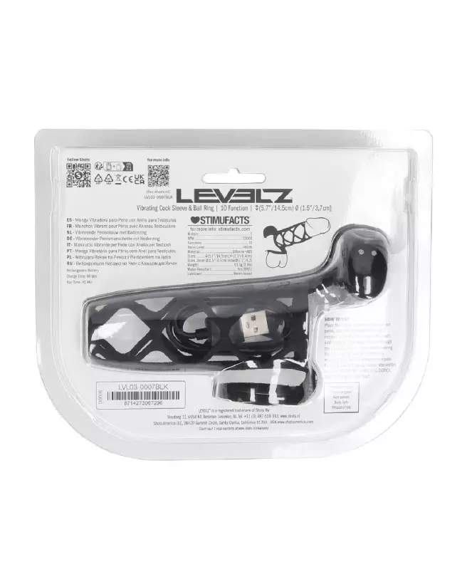 Manchon vibrant en silicone noir Levelz by Shots pour pénis avec anneau pour testicules-2