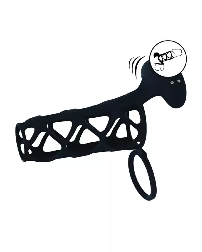 Manchon vibrant en silicone noir Levelz by Shots pour pénis avec anneau pour testicules-6