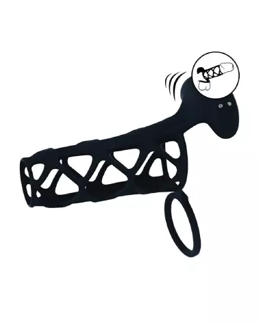 Manchon vibrant en silicone noir Levelz by Shots pour pénis avec anneau pour testicules-6
