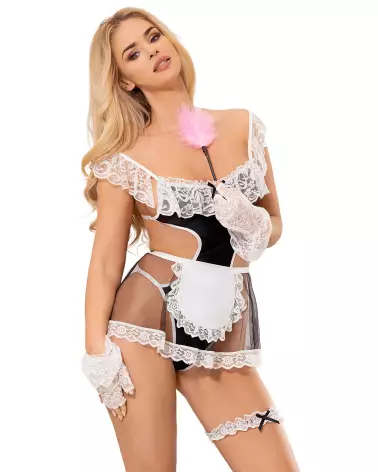 Image de la tenue de soubrette sexy 4 pièces noir S/M par Paris Hollywood, costume érotique pour femme-1